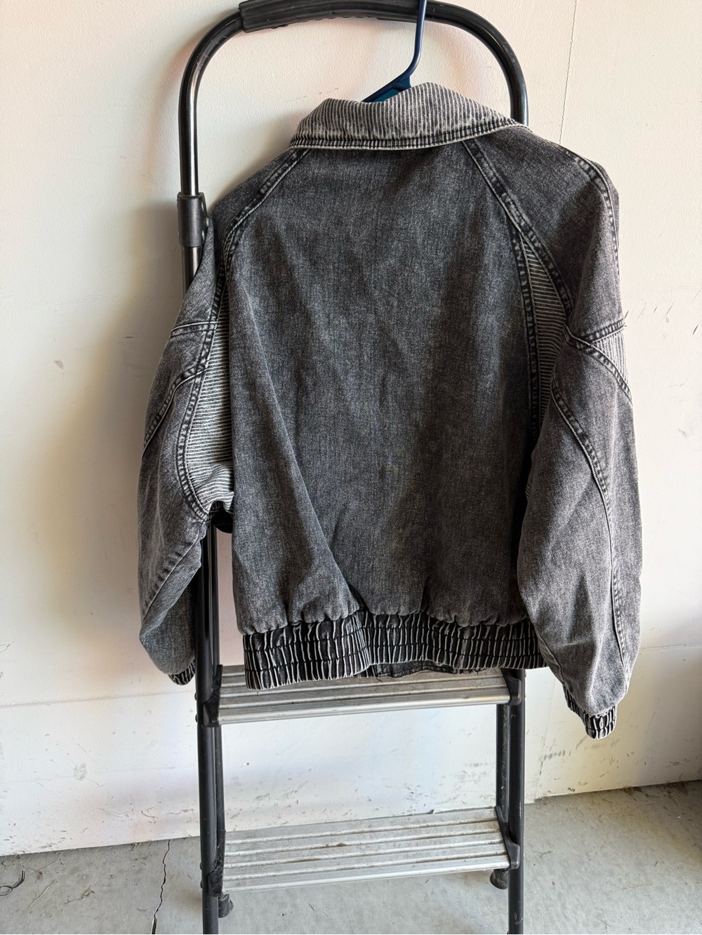 Forever 21 Black Washed Denim Bomber Jacket - Picture 4 of 4